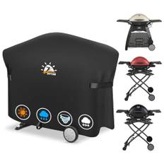 Zettum Grillkåpa för Weber Q2000/3000-serien, Grillkåpa för 7112 Grill Heavy Duty Vattentät, PU-kåpa för Weber Q3200, 3000, 320, 300 och mer (144 L x 57 B x 99 H CM)