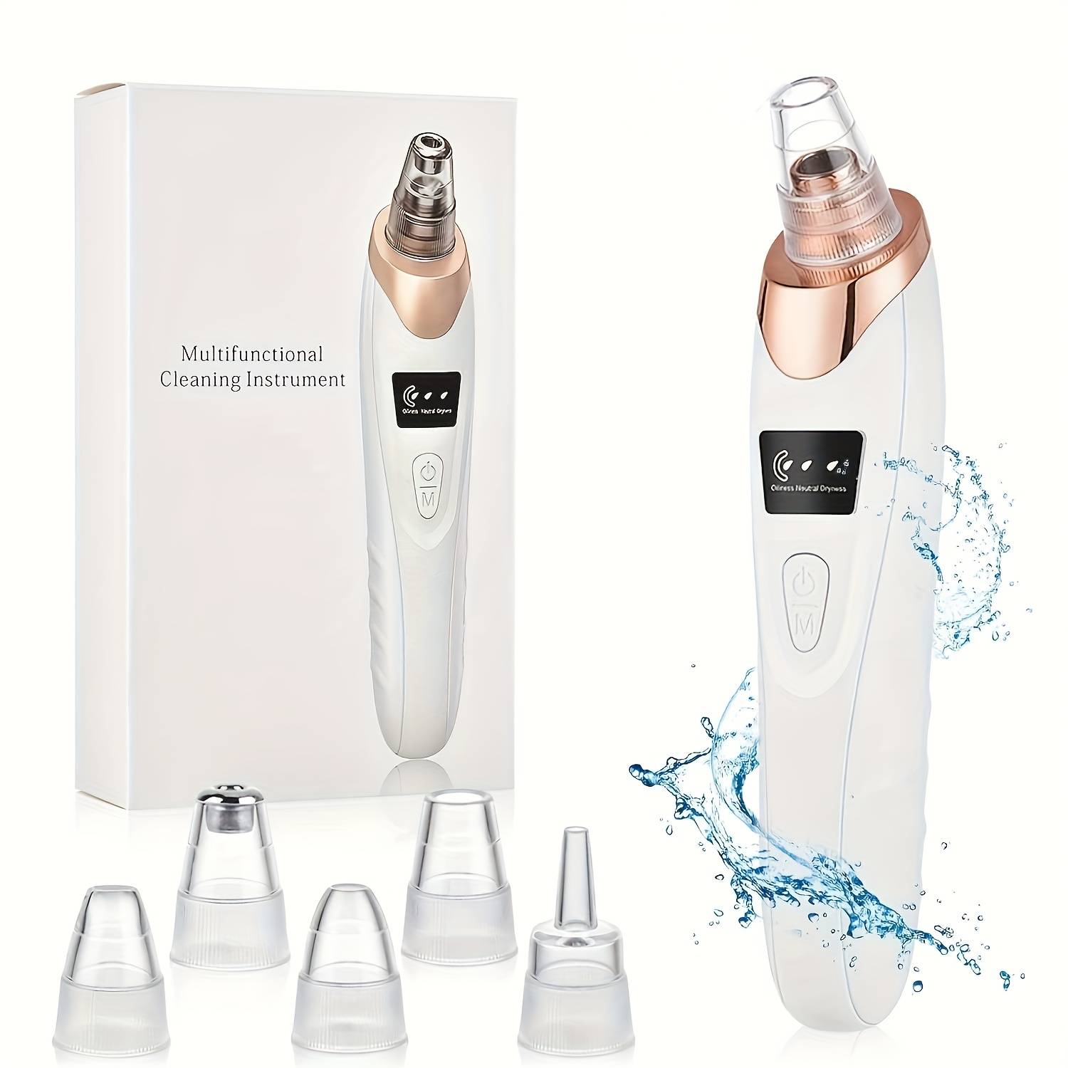 TEMU Rechargeable Blackhead Remover & Pore Cleanser Kit - Usb Charging, With 4 Settings, Includes Multiple Nozzle Attachments, Ideal Skincare Gift For Enthusiasts