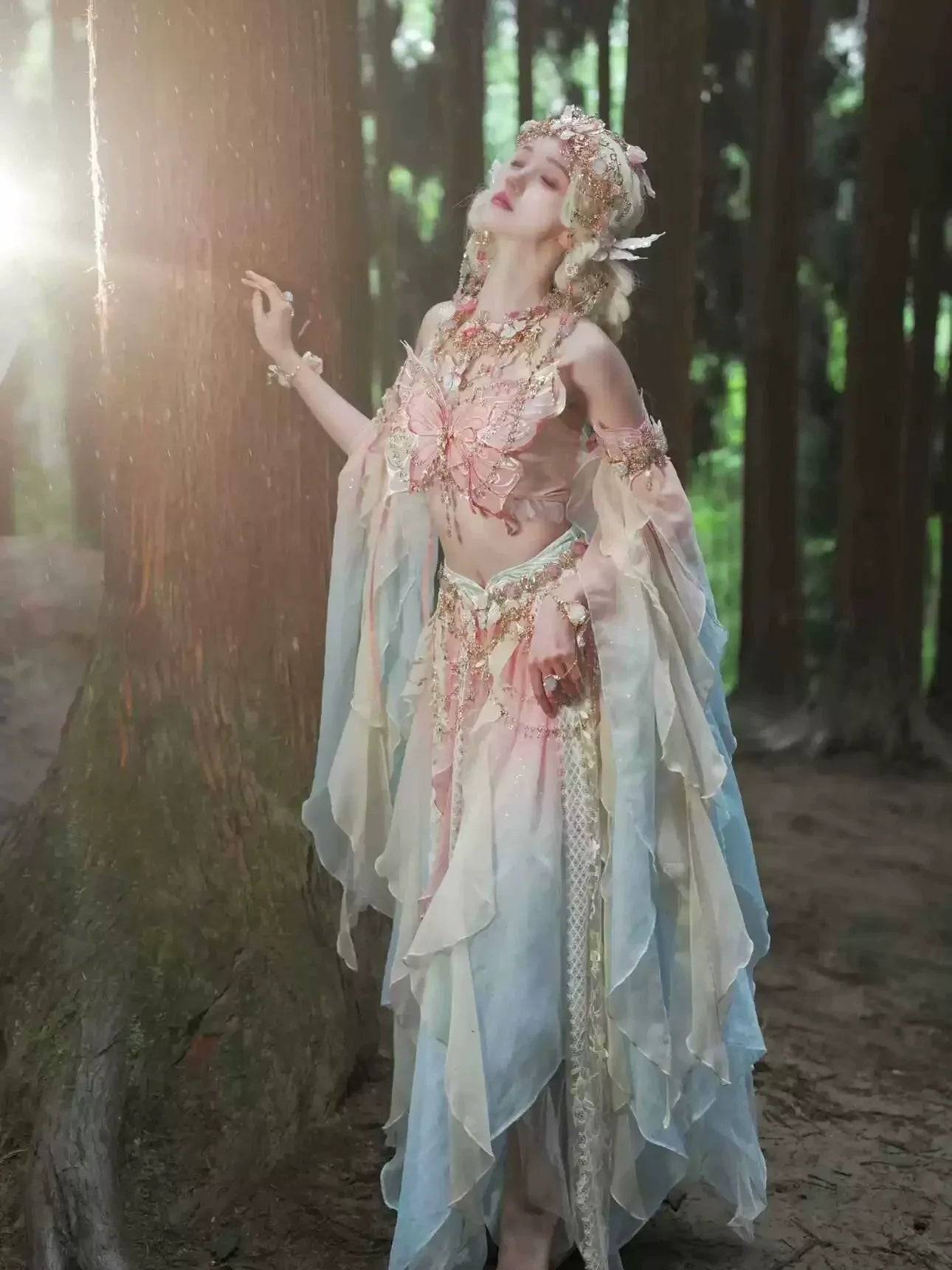 Butterfly Hanfu-Inspired Fantasy Costume Set – 6 Colors - Pink complete set – $157 / L (L)