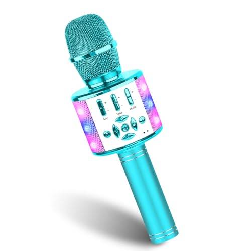 BONAOK Kabelloses Bluetooth-Mikrofon, Kindermikrofon mit LED-Lichtern, Mini-Karaoke-Maschine für Party/Zuhause/Geburtstag, kompatibel mit Bluetooth iOS Android (blau)