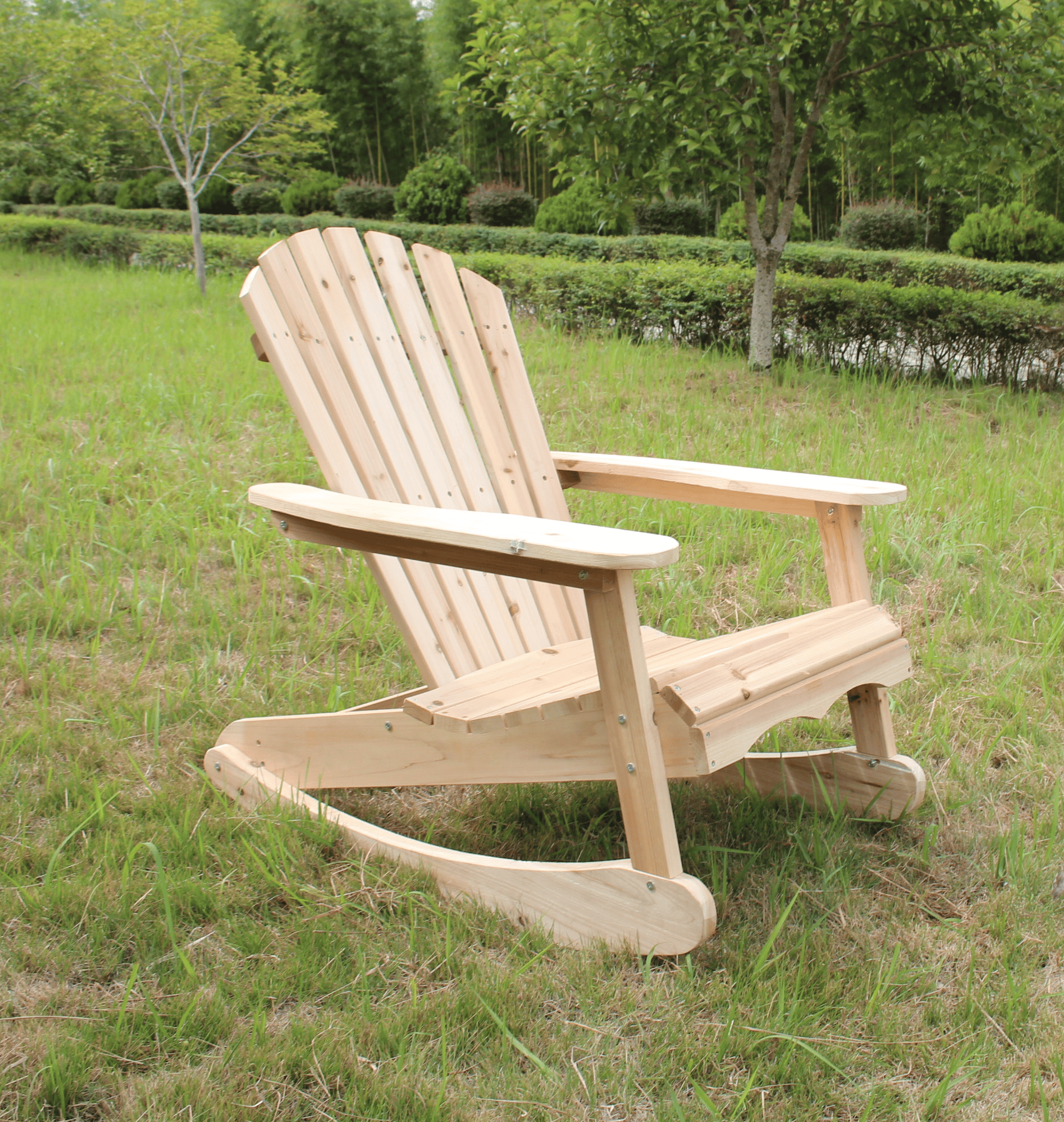 Gungande däckstol i trä | Adirondack loungestol för uteplats 92×79×90 cm - Gungstol utomhus Beige Trä