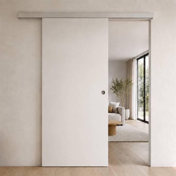 Glat kompakt / massiv skydedør med sølv kappe - Safco Doors, M10x21 (92,5 x 204 cm)