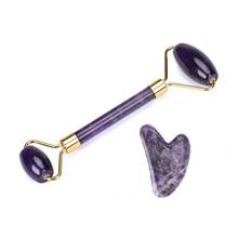 Gua Sha set: Lila Ametist Jade roller och Gua Sha sten
