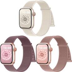PIOWNN 3-pack nylonremmar kompatibla med Apple Watch-remmar 41mm, 40mm, 38mm för kvinnor och män, justerbart vävt sportband med kardborrefäste för iWatch-rem SE Series 9, 8, 7, 6, 5, 4, 3, 2, 1.