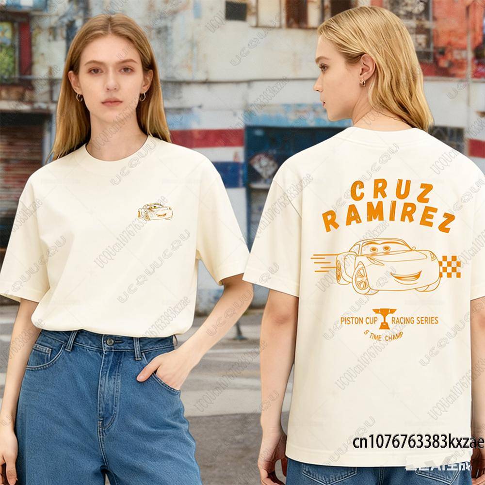 Blixten McQueen Bilar Tryck T-shirt För Kvinnor Sommar Bomull Kortärmad T-shirts YK Casual Streetwear Överdimensionerade Par Toppar cm