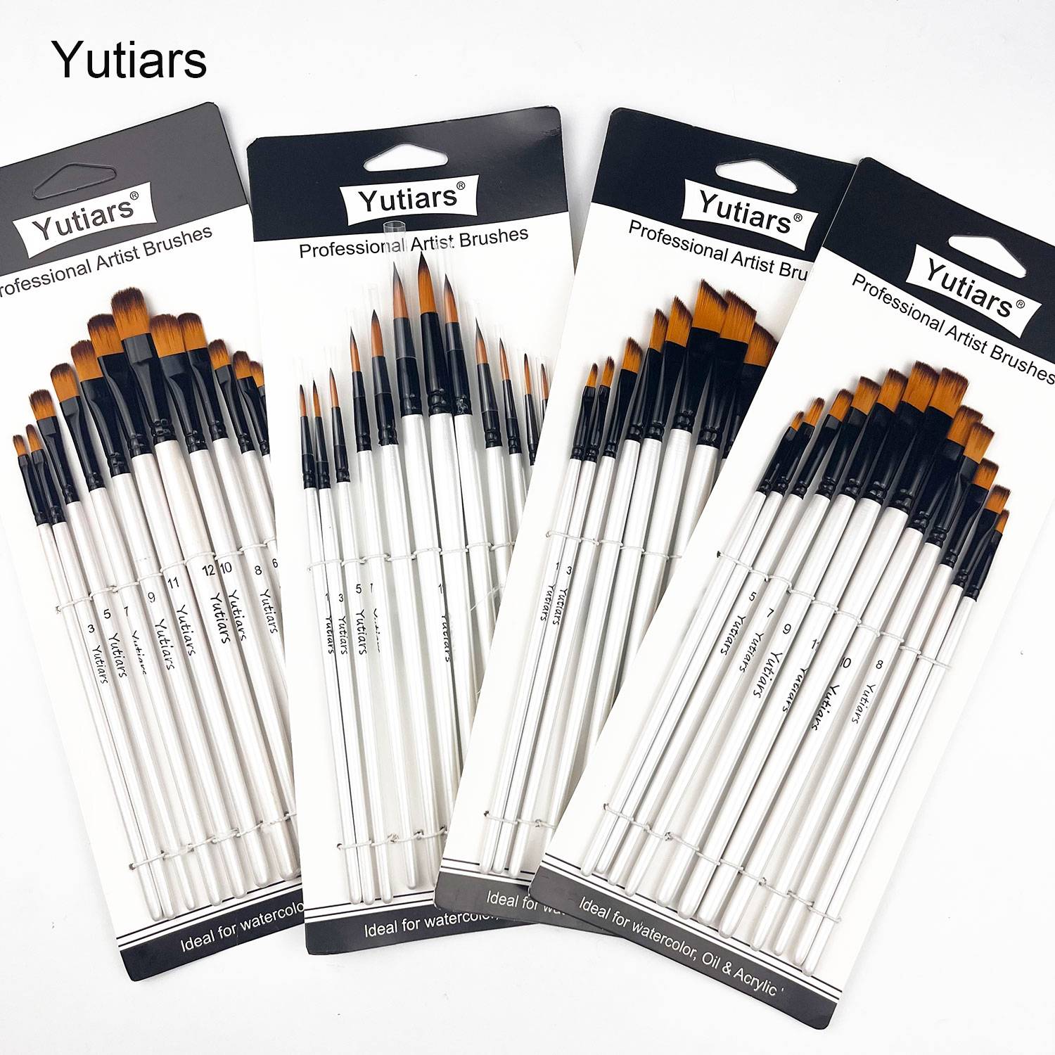12/48Pcs Professional Quality Art Watercolor Brushes White Nylon Round Tip Set for Acrylic and Brushes for Face Body Nail Art