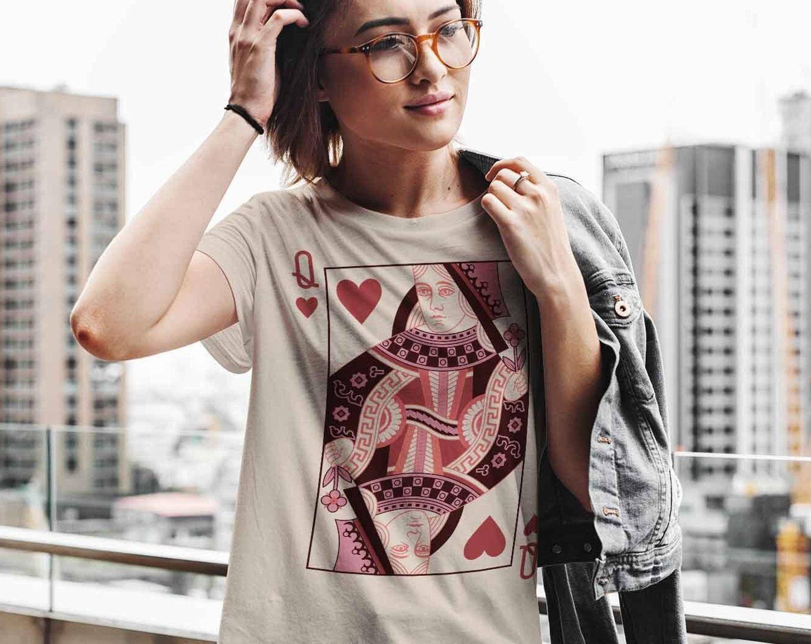 Queen of Hearts Graphic Tee: Vintage Card Deck Shirt cm