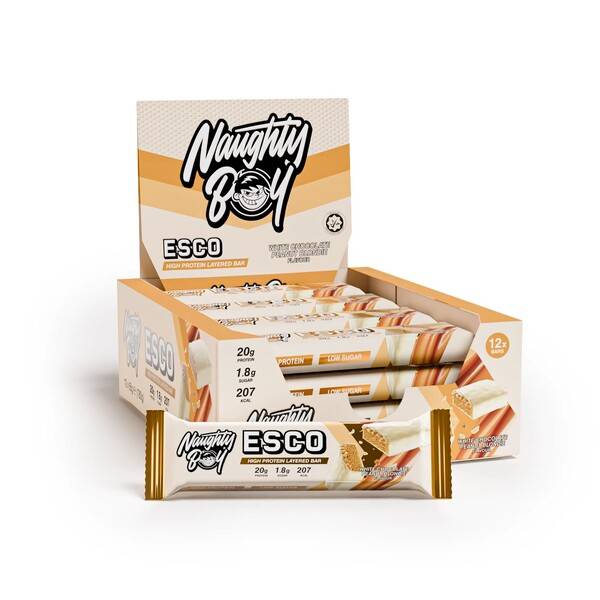 Naughty Boy – ESCO Proteinbar Vit Choklad Jordnöt Blondie, 12 x 65g