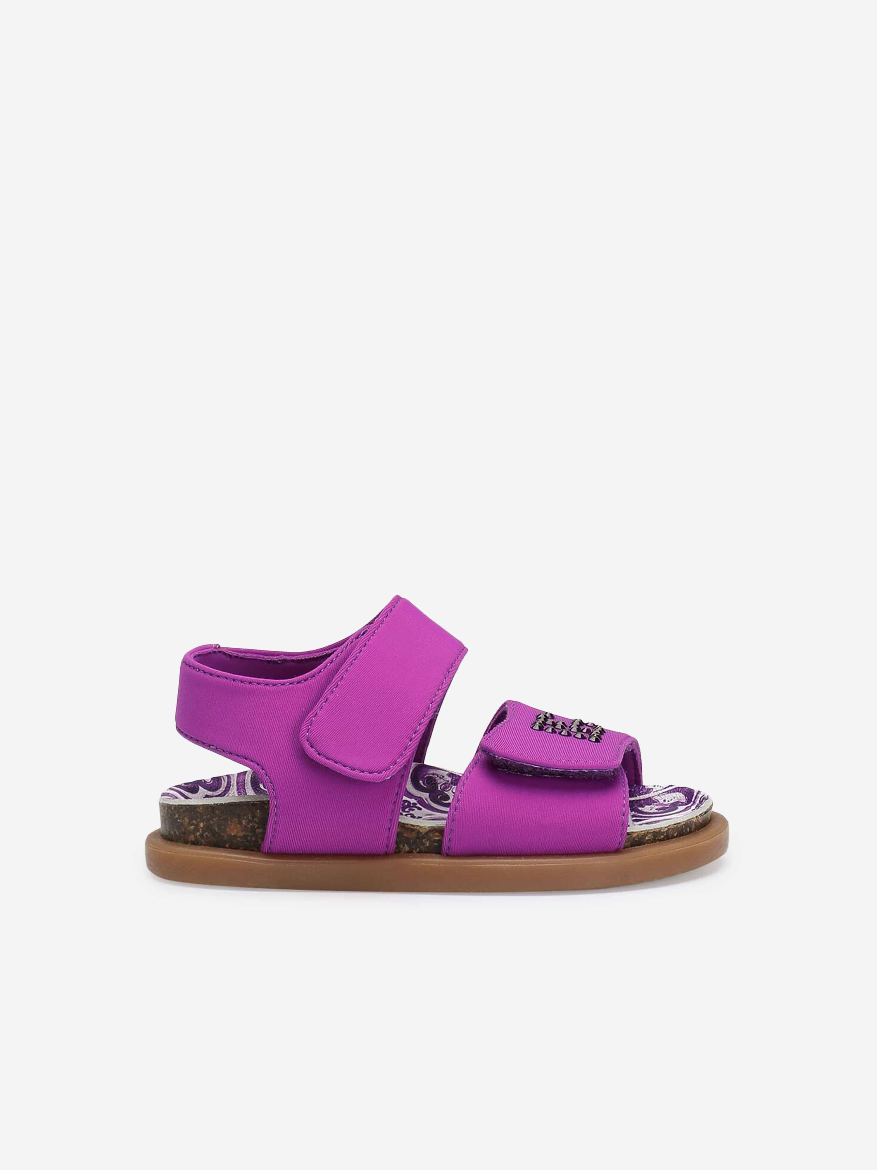 Dolce & Gabbana Girls Lycra Diamante Logo Sandals in Purple - Purple / EU 26 UK 8.5 (EU 26 UK 8.5)