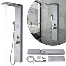 Froadp Regnduschsystem rostfritt stål borstad duschpanel väggmonterad duschset med massagedusch vattenfallsdusch och duschset handdusch lyx duscharmatur set för badrum (silver)