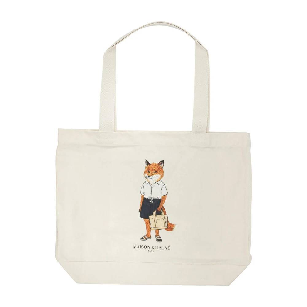 Maison Kitsuné Dressed Fox Tote - Tasker - Dame - Beige - ONE SIZE - Bomuld
