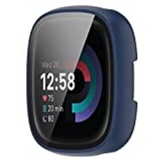 QINOUK Hårt PC-fodral för Fitbit Versa 4/Fitbit Sense 2 med inbyggt härdat glas, [repskydd, tunt fodral kompatibelt med Fitbit Versa 4/Fitbit Sense 2-blå