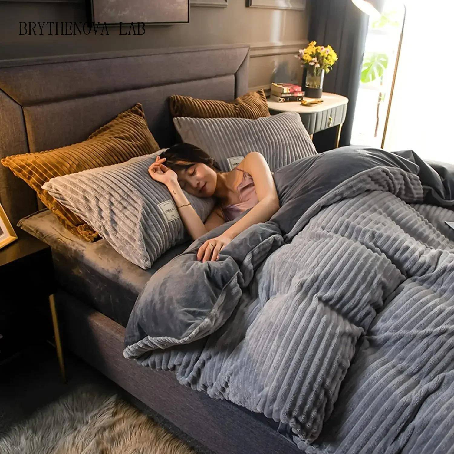 Magiskt Förtjockat Manchester Påslakan Set Ultramjukt Sammetstäcke Täcke Vändbart Täcke Vinter Sängkläder Set 220×240CM gul