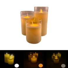 LED stearinlys i glas - 3 stk. - 12/15/17 cm - m/3D flamme - (flere farver) - Grå