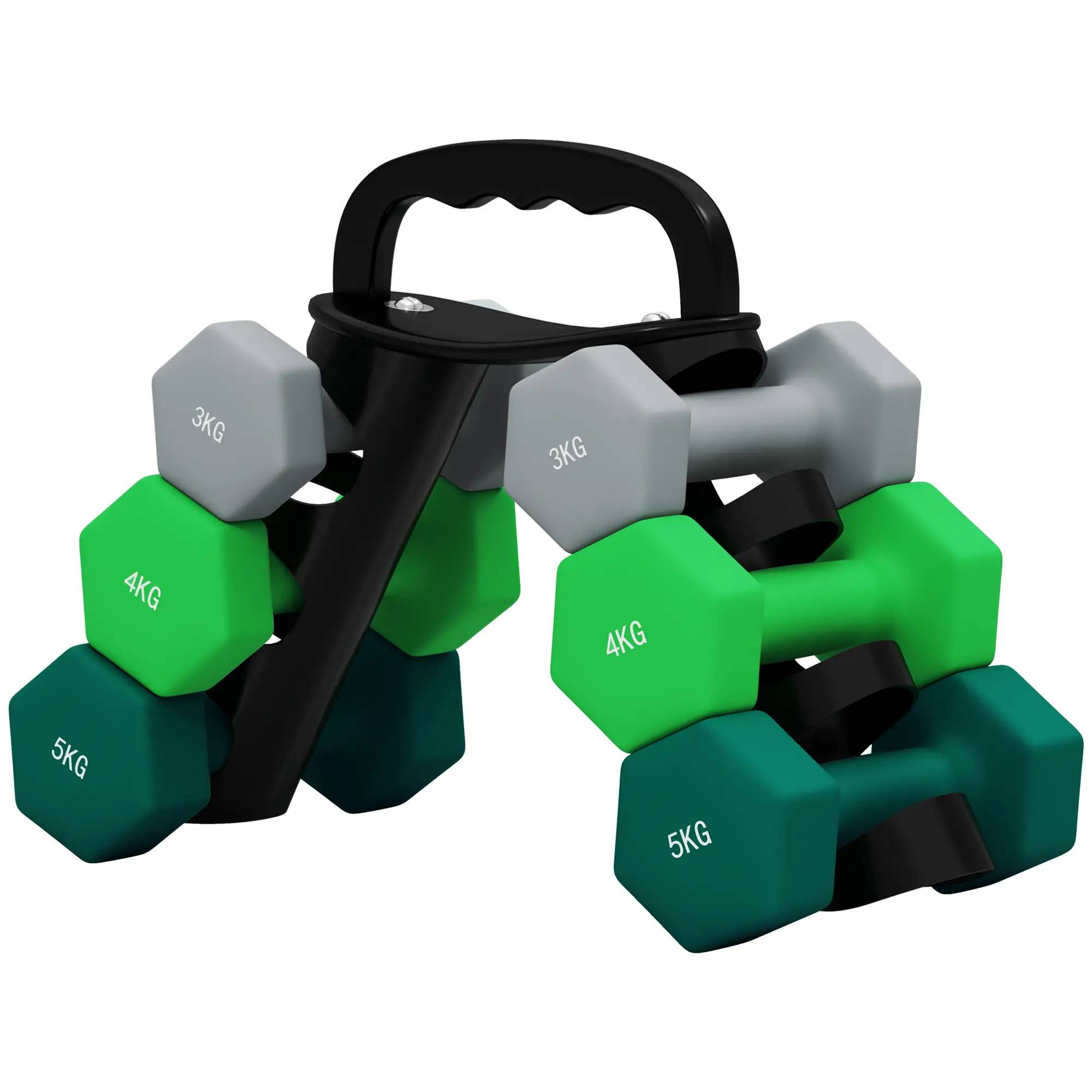 Hantelset med ställ 6 hantlar 2x3kg- 2x4kg- 2x5kg