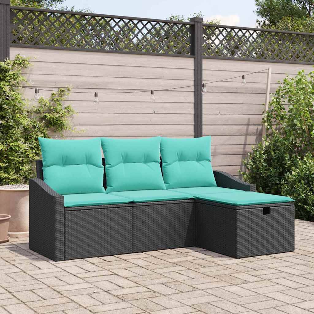 vidaXL Sofa Sæt med pude med opbevaring 4 pcs Sort Poly rattan
