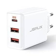 JSAUX USB C-laddare PD 3.0 [3 portar 20 W 12 W], 32 W USB-C snabbladdare, kompatibel med iPhone 16/15/14/13/12 Pro Max, Samsung Galaxy S24/S23/S22/S21/A73/A53, Pixel 7 Pro/6/6a/6 Pro, iPad Pro/Air