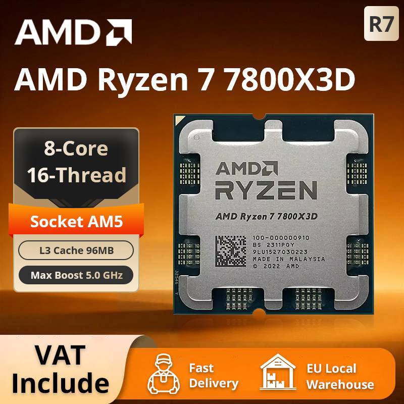 AMD Ryzen 7 7800X3D Gaming Processor, 8-Core  96MB 3D V-Cache, Socket AM5, 5.0GHz, No Fan Included