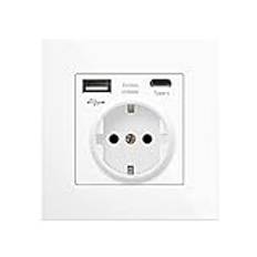Gla Schuko-uttag med USB-portar, vägguttag, infälld skyddskontakt (1 AC + 1 USB + 1 typ-C, vitt)