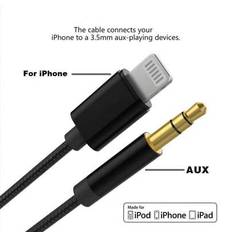 1 Pack Aux-sladd kompatibel med Iphone, [Apple MFi Certified] Lightning till 3,5 mm AUX-kabel för bilstereo, hörlurar, extrakabel kompatibel med IPhon - Svart (1 förpackning)