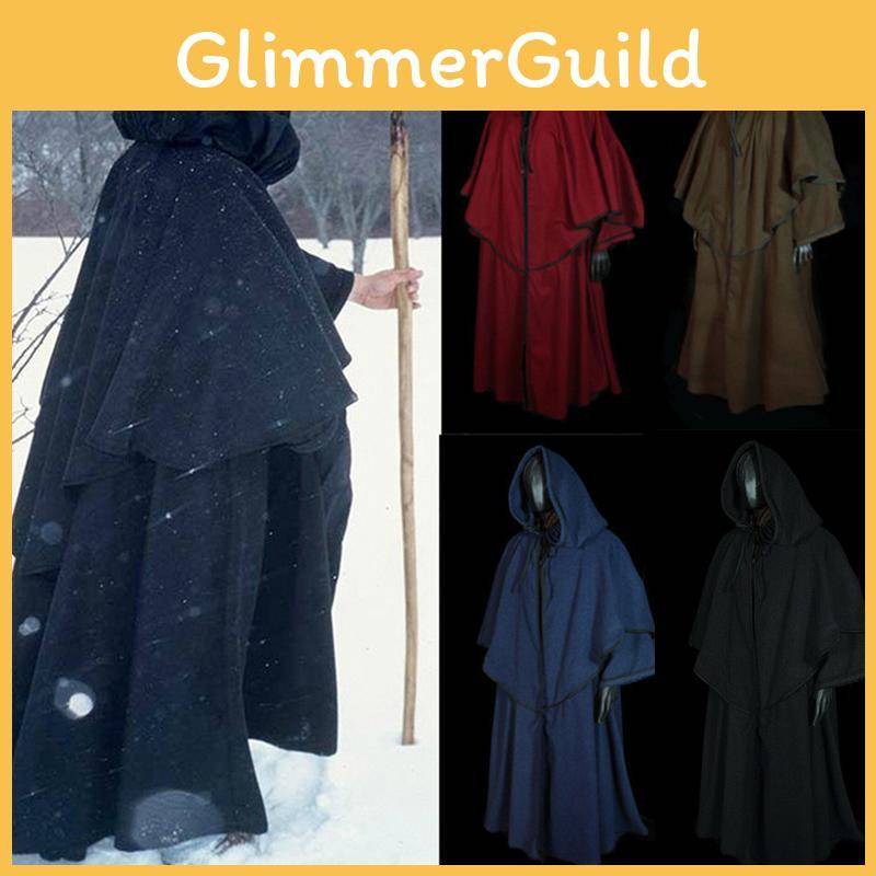 Mystisk Svart Medeltida Huvförsedd Rock Mantel För Cosplayevenemang Och Halloweenfiranden cm svart