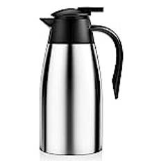 Termoskanna, isolerkanna, 2 liter, 304 rostfritt stål, isolerad isoleringskanna, 24 timmars värmeisolering, för vattenkokare, tekannor och kaffemaskiner för att hålla drycker varma (silver)