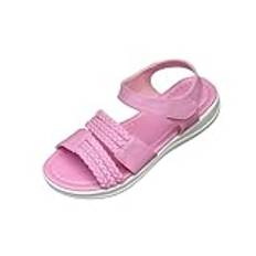 Platta damsandaler öppet tåområde självhäftande vävda remmar tjock klack sandal romersk sportstil sandaletter, I 010 rosa, 38 EU Weit