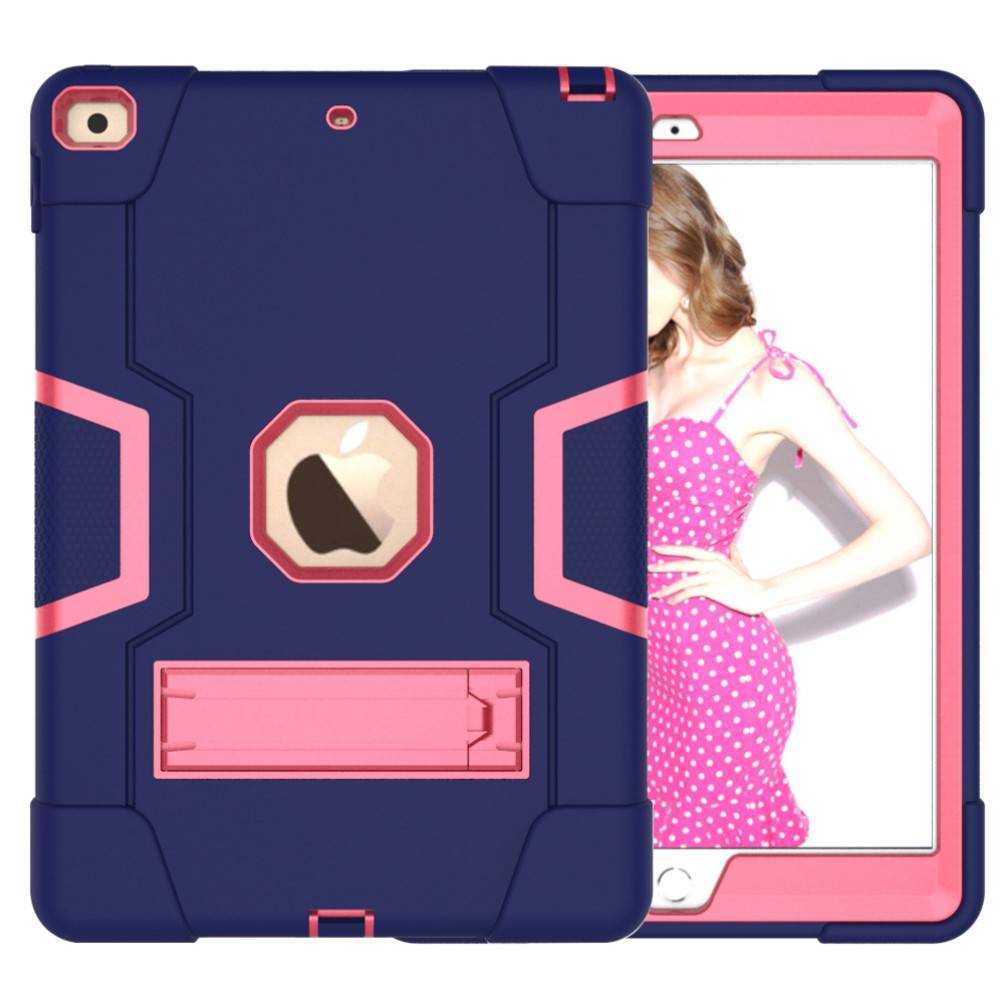 iPad 10,2" 2021/2020/2019 stødsikkert TPU-cover med stativfunktion - blå/pink