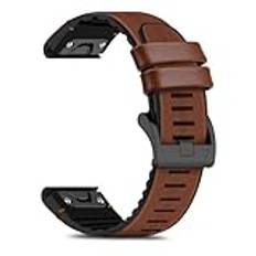 RoYiio Armband i äkta läder för Garmin Enduro 3/Fenix 8 51 mm/Epix/Marq Series/Descent Mk1 Mk2 klockarmband mjukt bekvämt silikonklockarmband QuickFit 26 mm – brunt