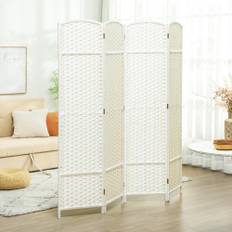4-panels rumdeler, foldbar skærm, skærm til stue, soveværelse, hjemmekontor, hvid