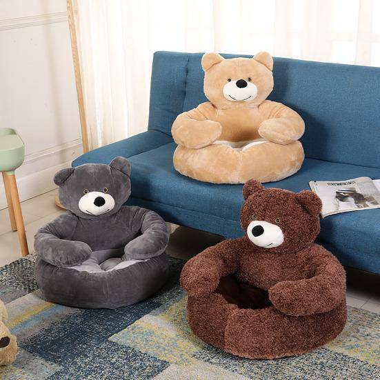 Nallebjörn Hundsäng Varm Fluffig Katts soffsäng med Armstöd Halkfri Avtagbar Tvättbar Mysig Björn Gosedjurssäng för Katter Hundar