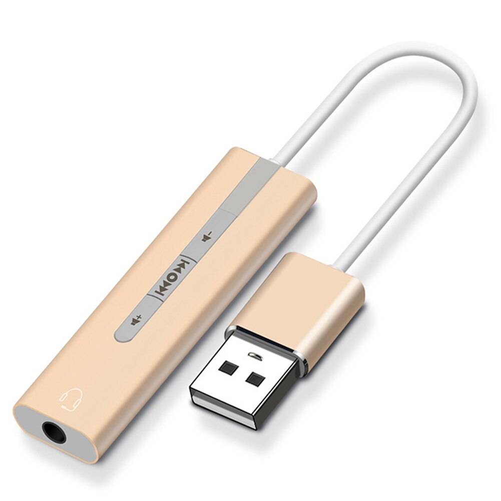 2 in 1 låtar byt headsetadapter usb to 3.5mm jack externt ljudkort bärbar tryckknapp för pc liten plug and play - Guld-