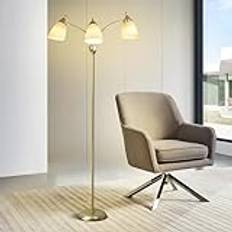 Depuley LED-golvlampa vardagsrum, E27 modern golvlampa med 3 lampor, vintage lä guld med roterande brytare, 360° vridbar lamphållare, retro golvlampa för kontor, sovrum, soffa studio