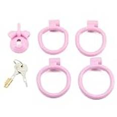 BDSM Man ABS Rosa låst kyskhetslås Penis Bondage kukbur med 4 storleksringar Alternativa erotiska leksaker for vuxna(Negative-pink)