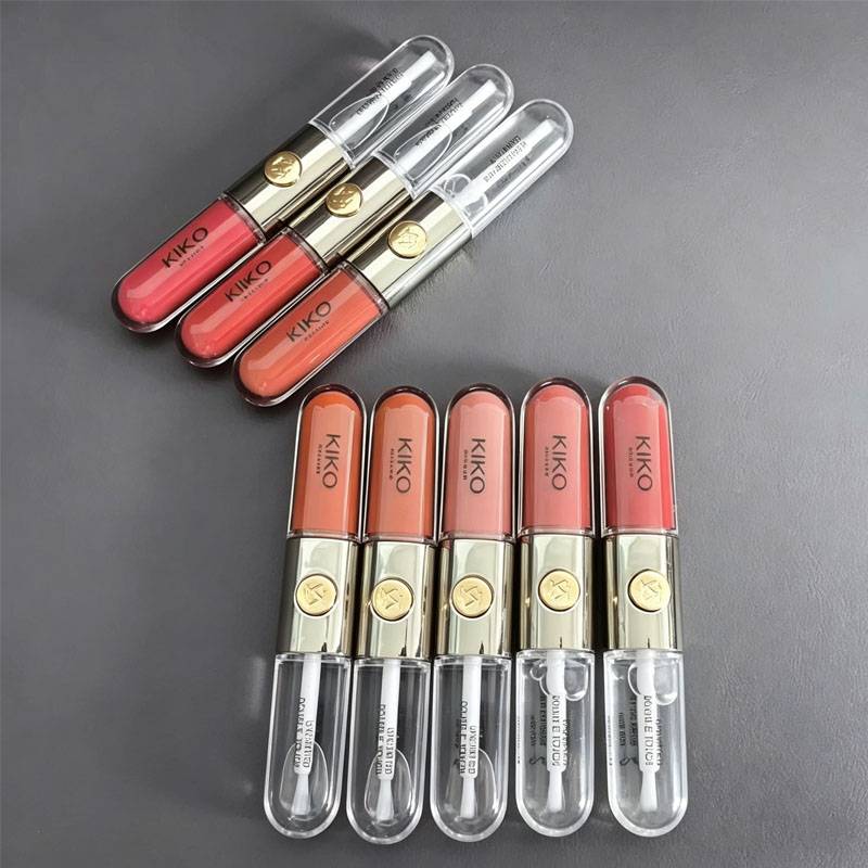 Fashion Kiko 3D Double Headed Lipstick Transparent Mirror Lip Gloss Non Fading Non Stick Cup Lip Gloss Milk Tea Bean Paste Naked