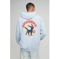 Mens Charcoal Oversized Wash Pokemon Umbreon License Print Hoodie