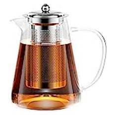 Gvolatee Tekanna glas, 1 300 ml tekanna med sil, borosilikatglas teservis, glastekanna, tekanna glas med sil, teägg för lösa blad tekanna