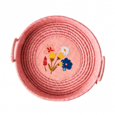 Rice Raffia Brødkurv, Lyserød m. blomst