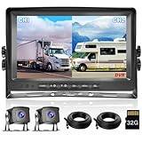 Hikity Backkamera 2 Kameror Set, 9 Tum LCD Monitor Vidvinkel Nattseende IP69 Vattentät 1080P Backup Kamera 32G SD Card för Lastbil/Släpvagn/Buss/Skåpbil/Lantbruk med 33FT+33FT Kabel 12-35V