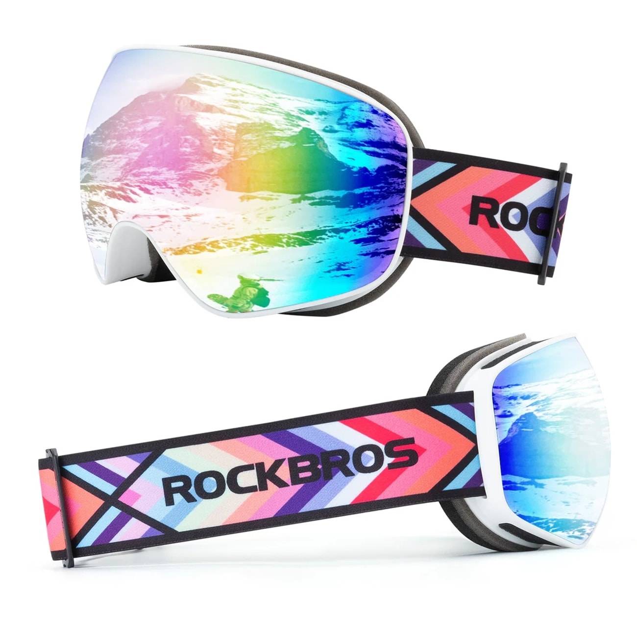 Rockbros SP284 skidglasögon barn, imskydd, UV-filter, grå lins med rosa spegel – vit