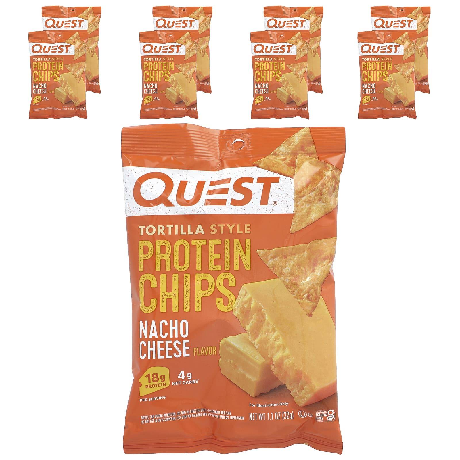 Tortilla Style Protein Chips, Nacho Cheese, 8 Pack, 32G (1.1Oz) Each