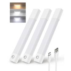 EZVALO Skåpbelysning 20 cm x 3 stycken, 30 LED-skåplampor LED med rörelsedetektor, inbyggd lampa kök LED med 3 färgtemperaturer dimbar uppladdningsbar för garderob, kök, trappor