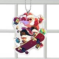 Skateboarder Santa Claus Bag Pendant, 2d Acrylic Skateboard Santa Ornament, Skateboard Santa Christmas Decoration, Acrylic Skateboard Santa Ornament, Santa Claus Bag Pendant for Boys Girls