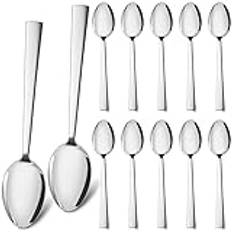 HaWare Sked set om 12, rostfritt stål soppskedar matskeds-set, elegant och modern menysked bordssked set för hem/restaurang/fest, högglanspolerad och diskmaskinssäker - 19,5 cm