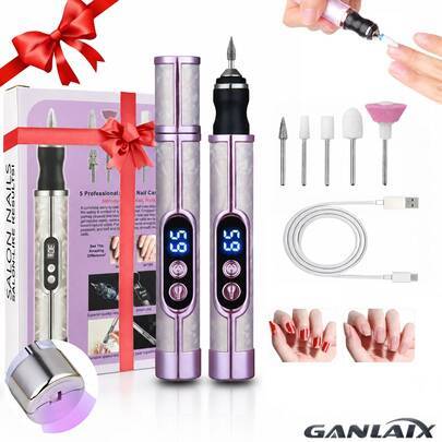 GANLAIX elektrisk nagelslip, uppladdningsbar nagelborr för manikyr, nagelslipmaskinset, multifunktionell nagelborr, USB-uppladdningsbar - slip för tjo - Multifärgad (Vit,rosa,blå,Lila,Svart,Blått och vitt porslinsblått,Rosrosa)