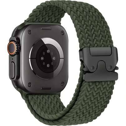 Vävt klockarmband med enkelögla och fallskärmsspänne för Apple Watch - elastiskt sportarmband i nylon kompatibelt med -serien Ultra/11/10/9/8/7/6/5/4/ - Armé Grön (S10 42MM,38/40/41MM,S10 46MM,42/44/45/49 MM,S11 46mm,46-S10/11,42-S10/11,S11 42mm)