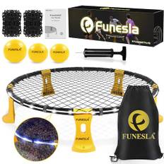 Funeslaball Outdoor Spieleset, Beleuchtetes Roundnet Spieleset Team Games bestehend aus Lichtleiste, Spielnetz & Wettkampfnetz, 3 Bällen, Kordelzug, Ballpumpe, Spiel für Garten, Strand, Park, drinnen