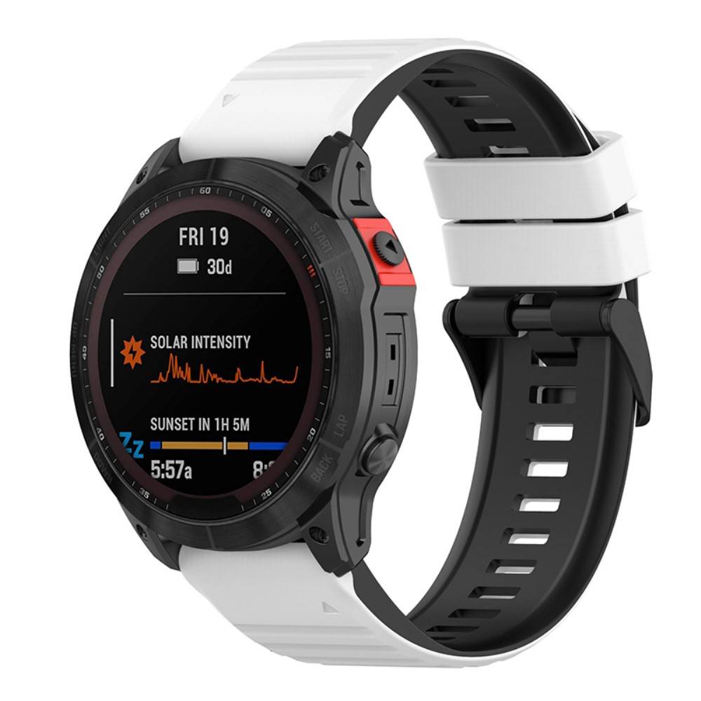 Garmin Fenix 7/6/6 Pro etc. To-farvet urrem i silikone - Hvid/Sort
