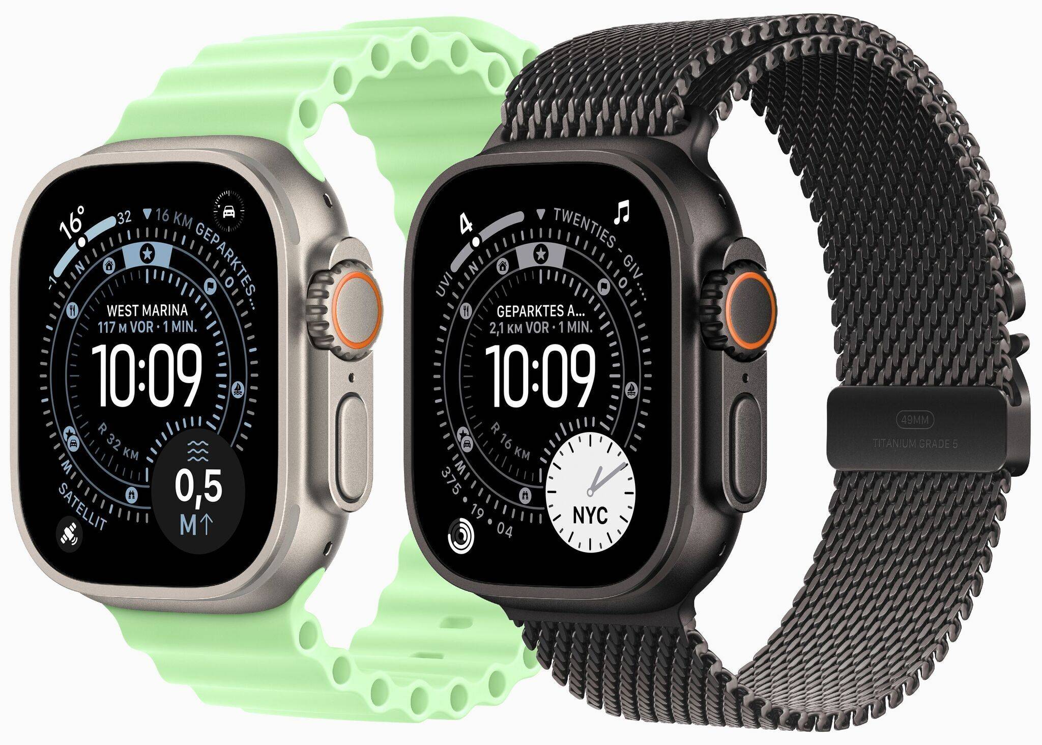 Apple Watch Ultra 3 (2025) | GPS + Cellular | naturligt titanium | Trail Loop M/L sort/kulgrå