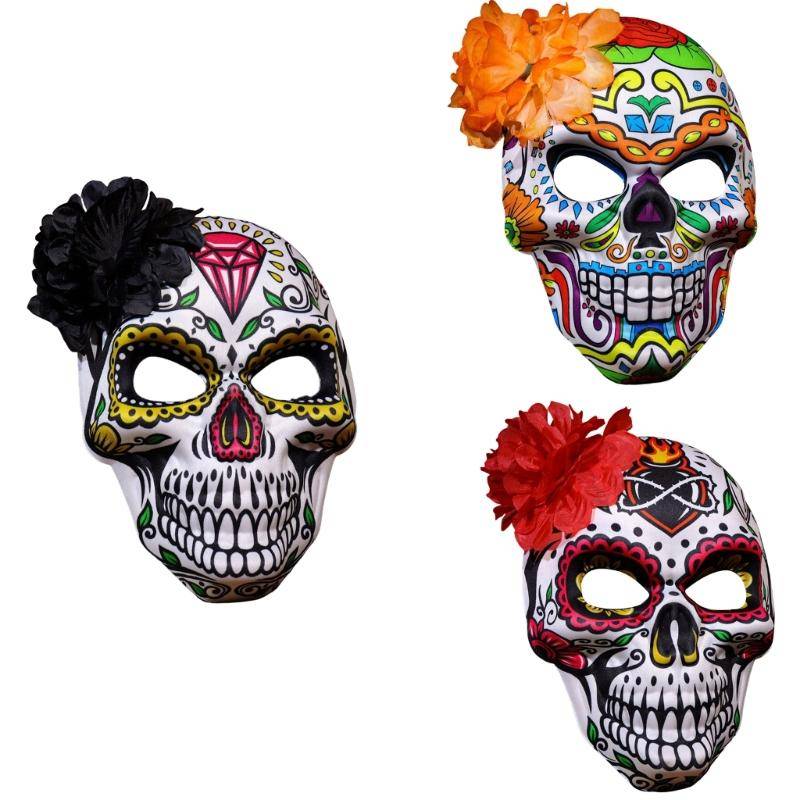Maskeradmask Mexikansk Dödens Dag Sockerkskallemask med Rosdekorationer Maskeradkläder Ros Socker Skallemask röd